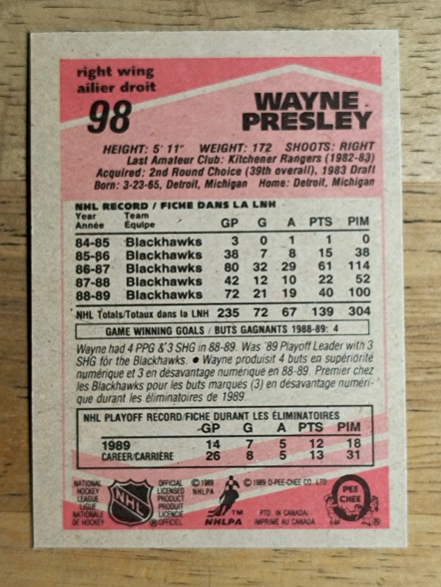 1989-90 O-Pee-Chee #98 Wayne Presley