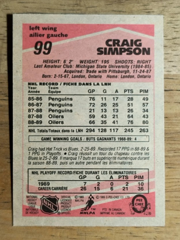 1989-90 O-Pee-Chee #99 Craig Simpson