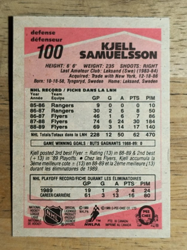 1989-90 O-Pee-Chee #100 Kjell Samuelsson RC