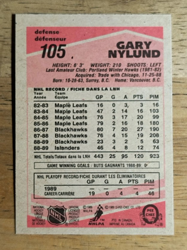 1989-90 O-Pee-Chee #105 Gary Nylund