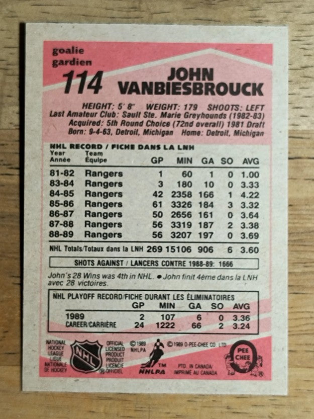 1989-90 O-Pee-Chee #114 John Vanbiesbrouck