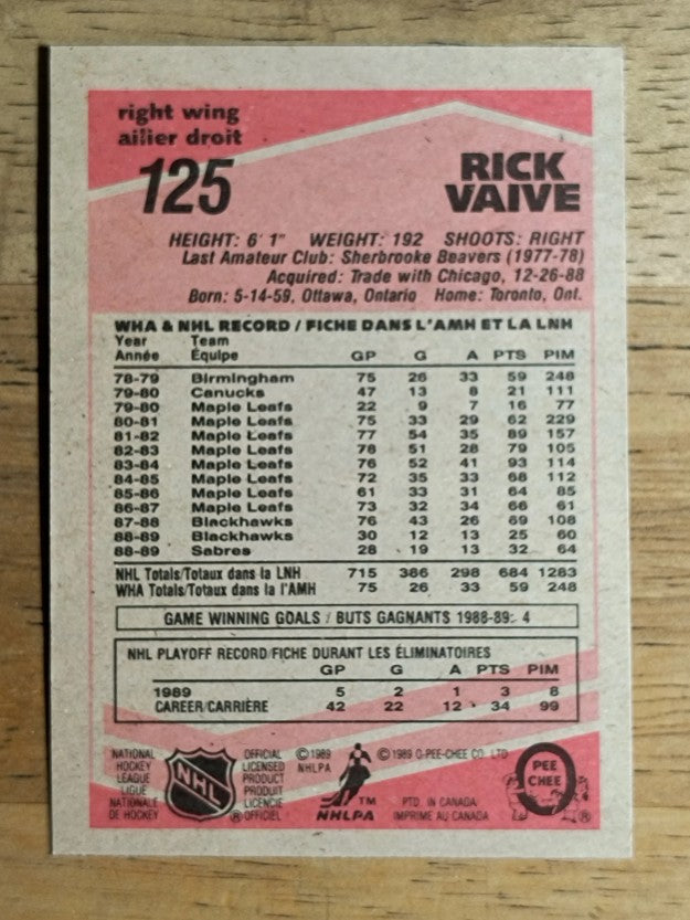 1989-90 O-Pee-Chee #125 Rick Vaive