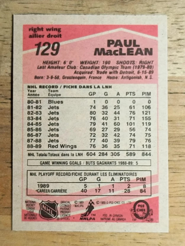 1989-90 O-Pee-Chee #129 Paul MacLean