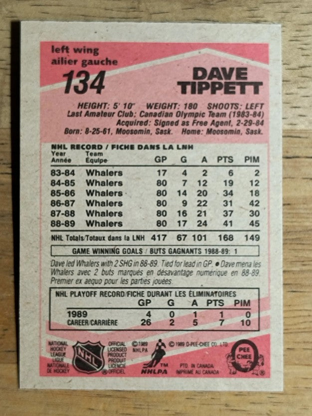 1989-90 O-Pee-Chee #134 Dave Tippett