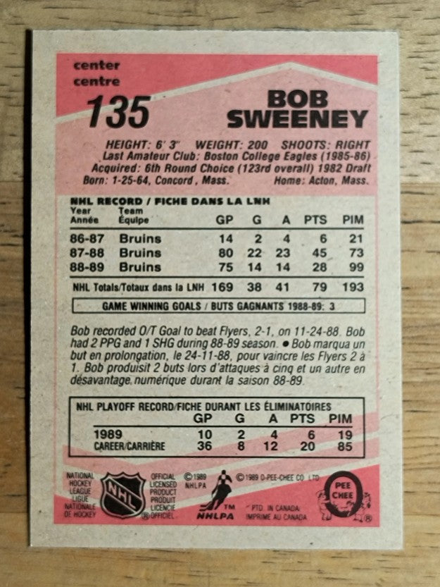 1989-90 O-Pee-Chee #135 Bob Sweeney