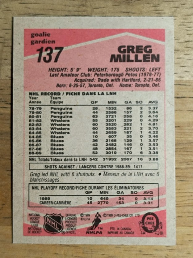 1989-90 O-Pee-Chee #137 Greg Millen