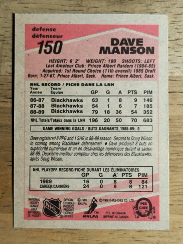 1989-90 O-Pee-Chee #150 Dave Manson RC