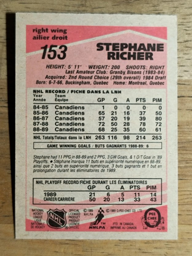 1989-90 O-Pee-Chee #153 Stephane Richer