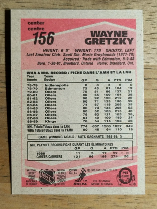 1989-90 O-Pee-Chee #156 Wayne Gretzky (NM)