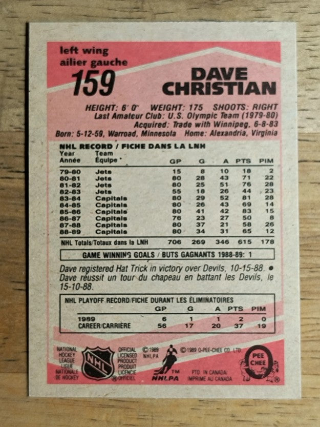 1989-90 O-Pee-Chee #159 Dave Christian