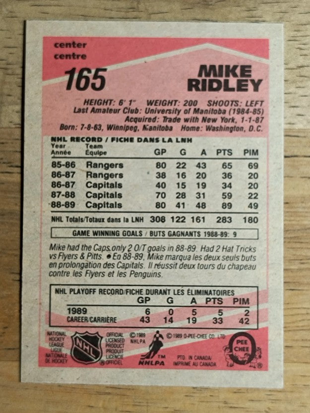 1989-90 O-Pee-Chee #165 Mike Ridley
