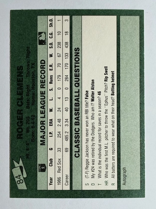 1987 Classic Game #84 Roger Clemens