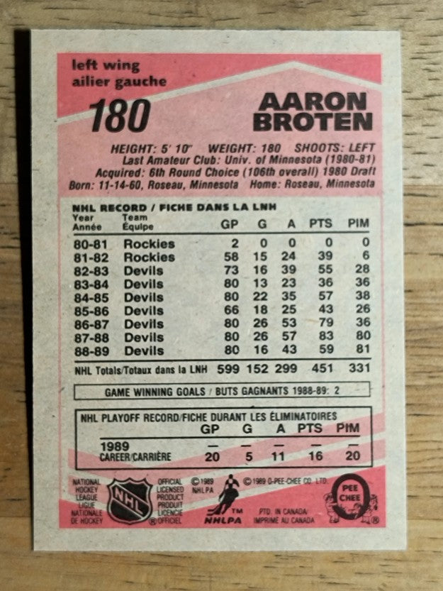 1989-90 O-Pee-Chee #180 Aaron Broten