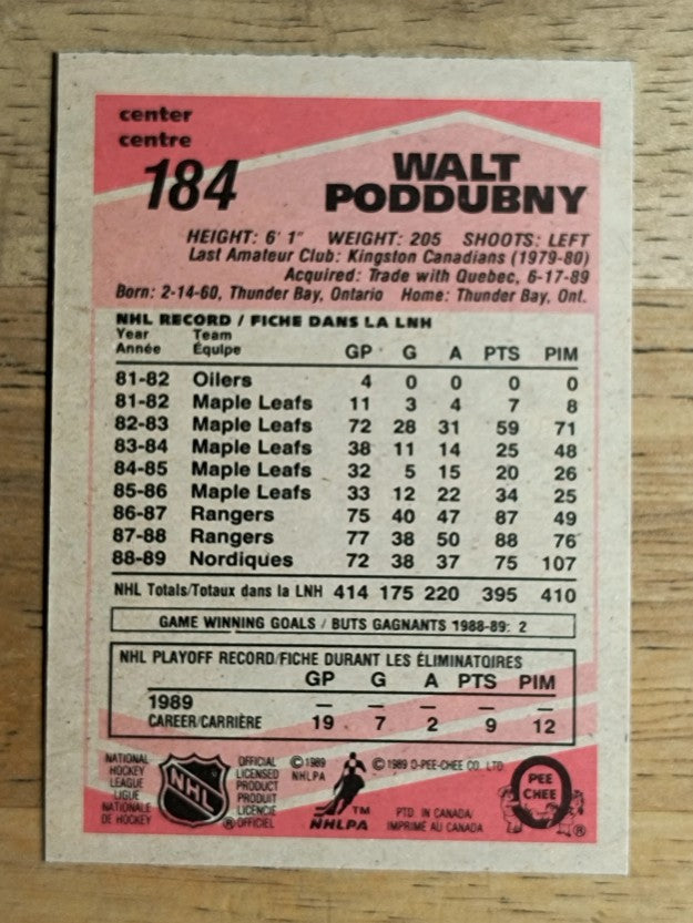 1989-90 O-Pee-Chee #184 Walt Poddubny