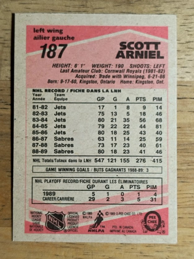 1989-90 O-Pee-Chee #187 Scott Arniel