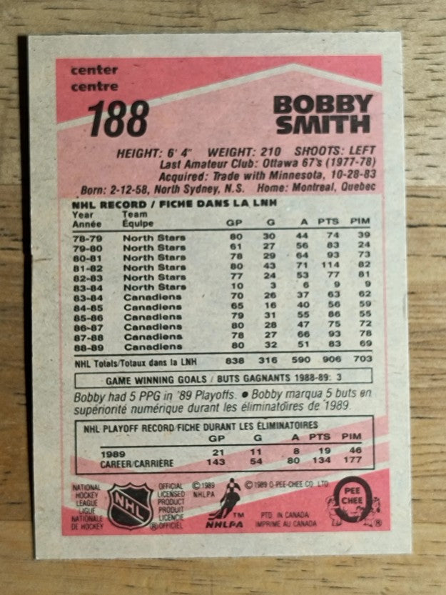 1989-90 O-Pee-Chee #188 Bobby Smith