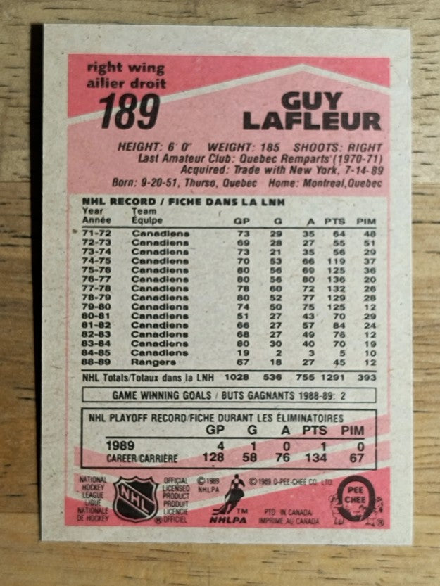 1989-90 O-Pee-Chee #189 Guy Lafleur