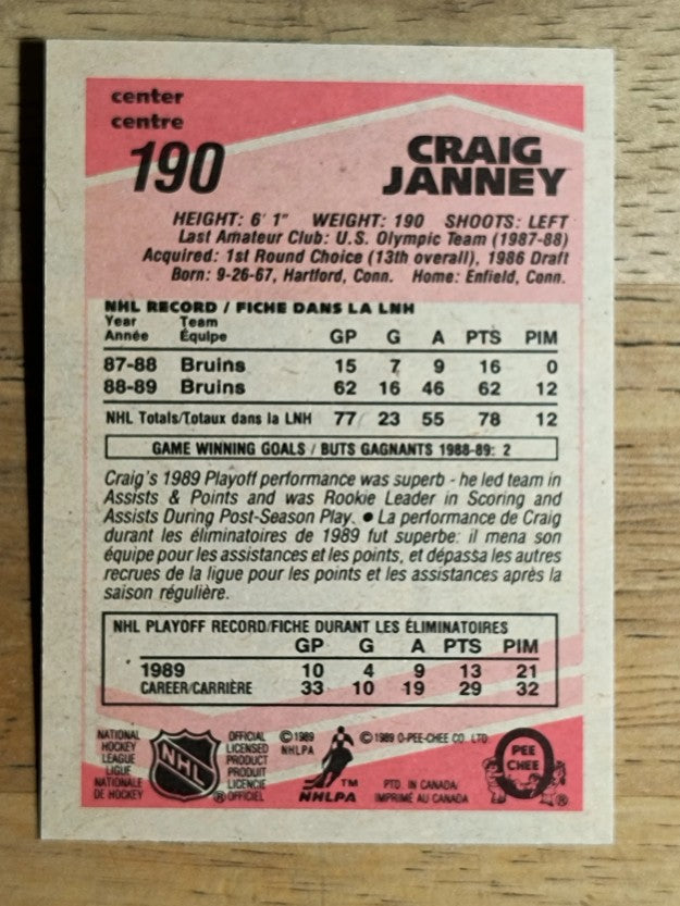 1989-90 O-Pee-Chee #190 Craig Janney RC