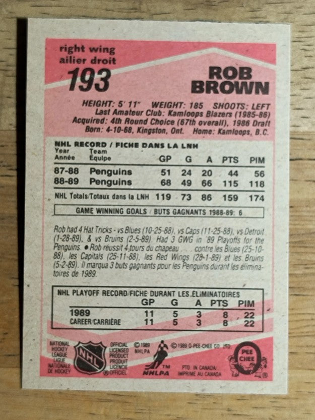 1989-90 O-Pee-Chee #193 Rob Brown