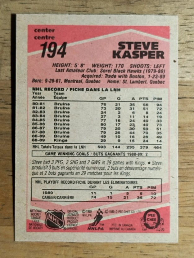 1989-90 O-Pee-Chee #194 Steve Kasper