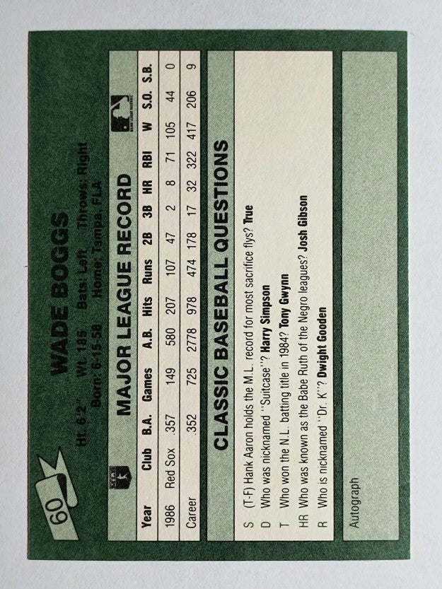 1987 Classic Game #60 Wade Boggs