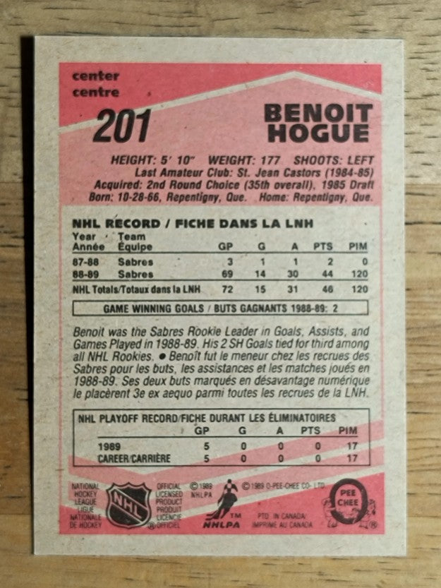 1989-90 O-Pee-Chee #201 Benoit Hogue RC