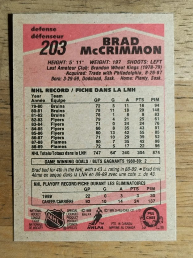 1989-90 O-Pee-Chee #203 Brad McCrimmon