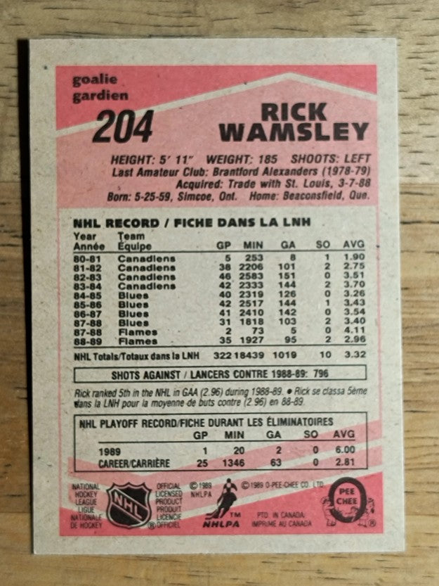1989-90 O-Pee-Chee #204 Rick Wamsley