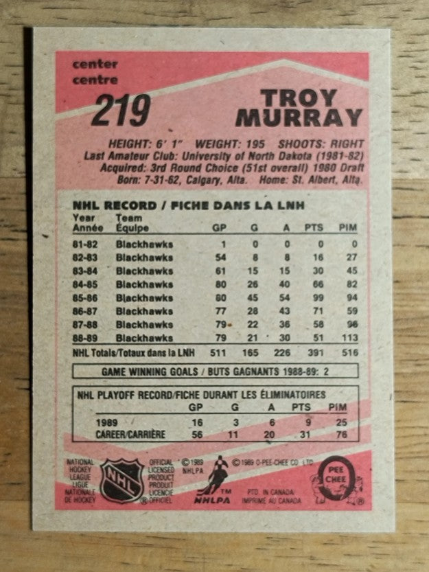 1989-90 O-Pee-Chee #219 Troy Murray