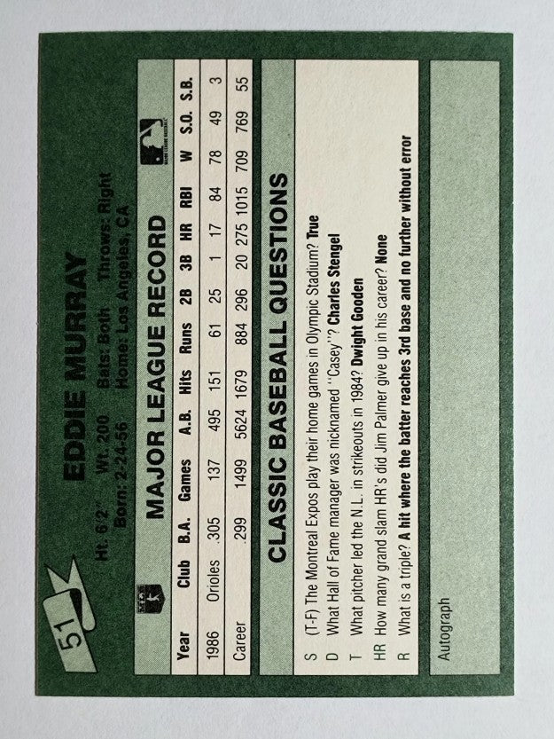 1987 Classic Game #51 Eddie Murray