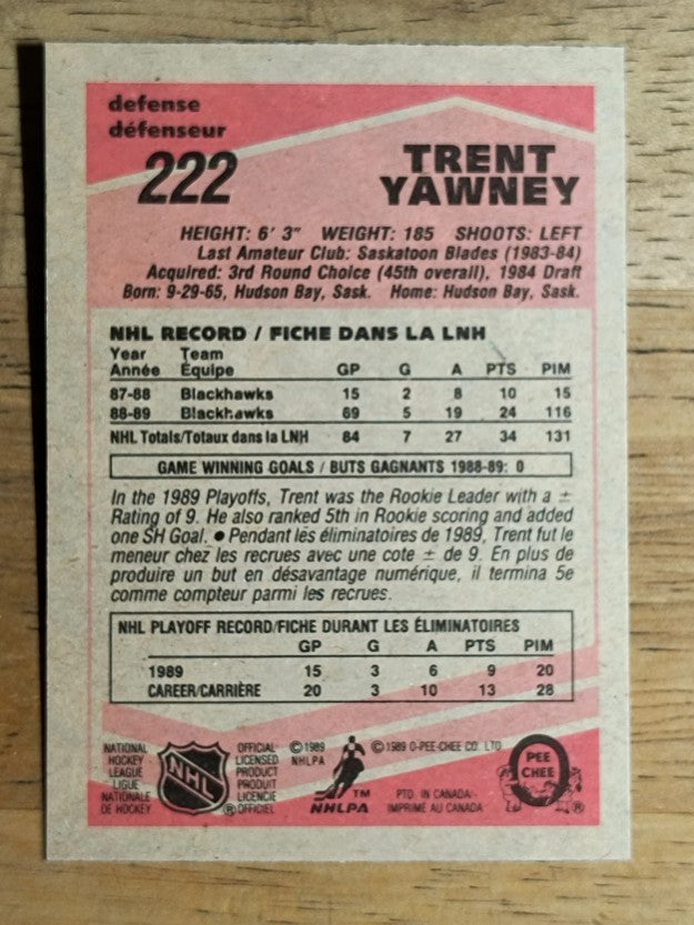 1989-90 O-Pee-Chee #222 Trent Yawney RC