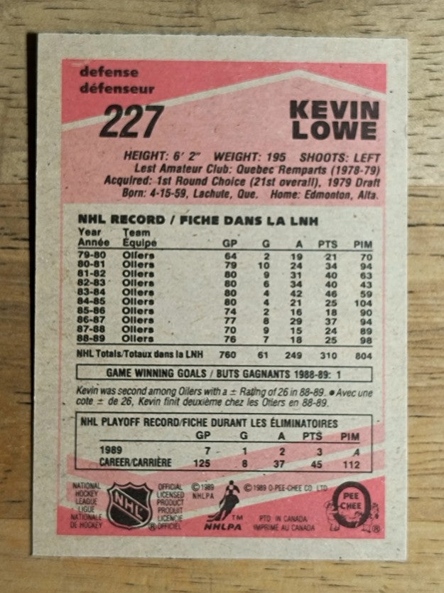 1989-90 O-Pee-Chee #227 Kevin Lowe