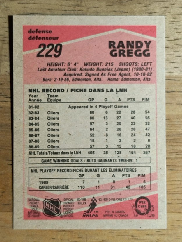1989-90 O-Pee-Chee #229 Randy Gregg