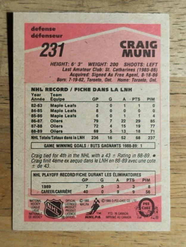 1989-90 O-Pee-Chee #231 Craig Muni