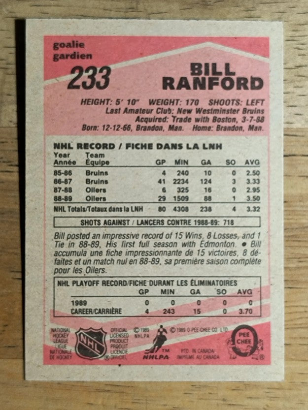 1989-90 O-Pee-Chee #233 Bill Ranford