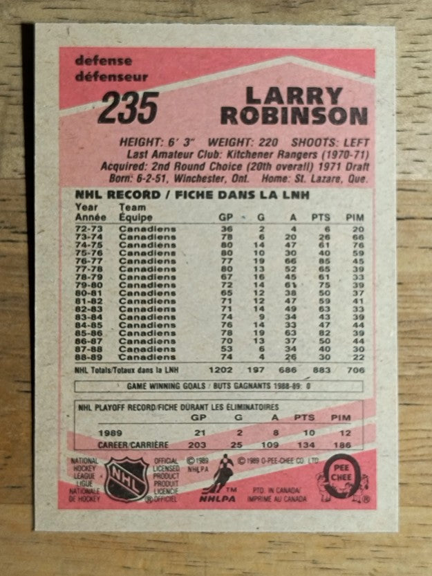 1989-90 O-Pee-Chee #235 Larry Robinson