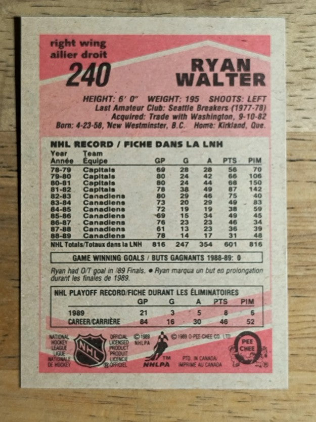 1989-90 O-Pee-Chee #240 Ryan Walter