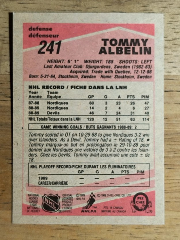 1989-90 O-Pee-Chee #241 Tommy Albelin