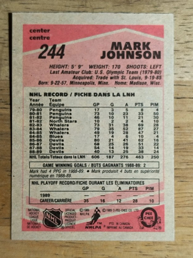 1989-90 O-Pee-Chee #244 Mark Johnson