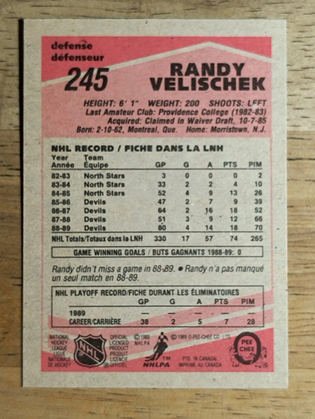 1989-90 O-Pee-Chee #245 Randy Velischek RC