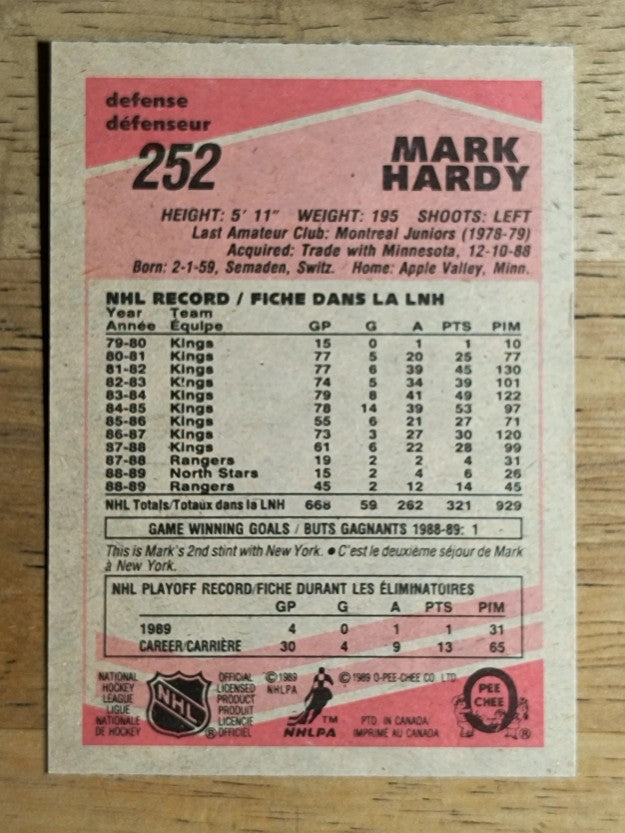1989-90 O-Pee-Chee #252 Mark Hardy