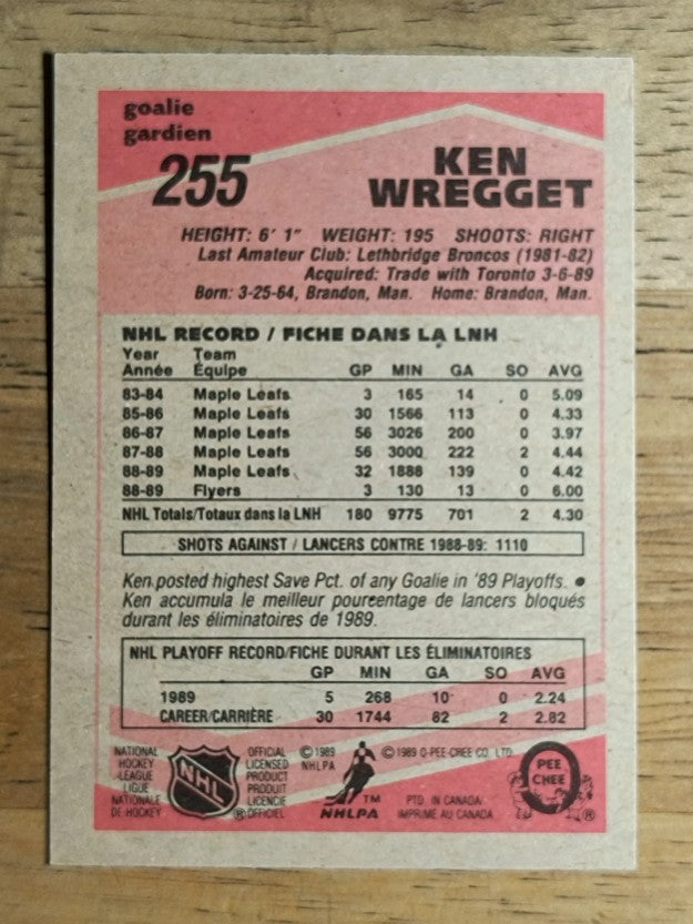 1989-90 O-Pee-Chee #255 Ken Wregget