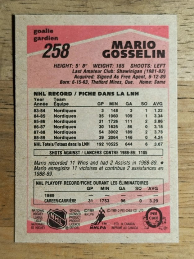 1989-90 O-Pee-Chee #258 Mario Gosselin