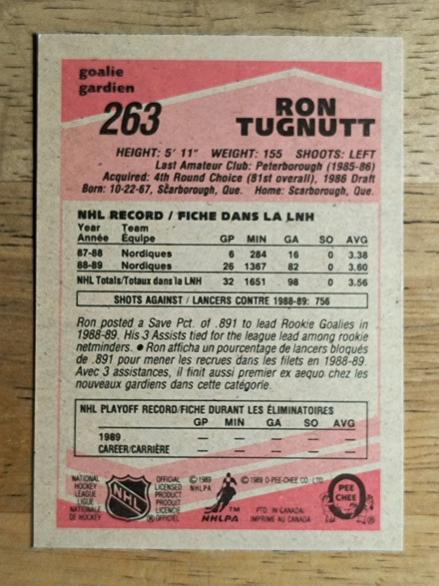 1989-90 O-Pee-Chee #263 Ron Tugnutt RC