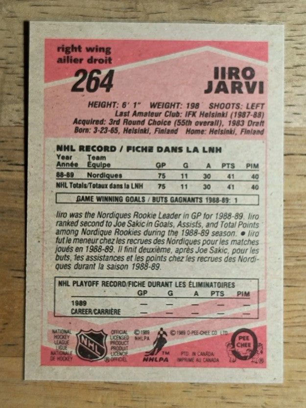 1989-90 O-Pee-Chee #264 Iiro Jarvi RC