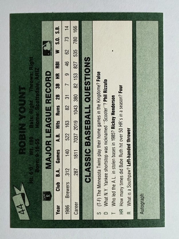 1987 Classic Game #44 Robin Yount