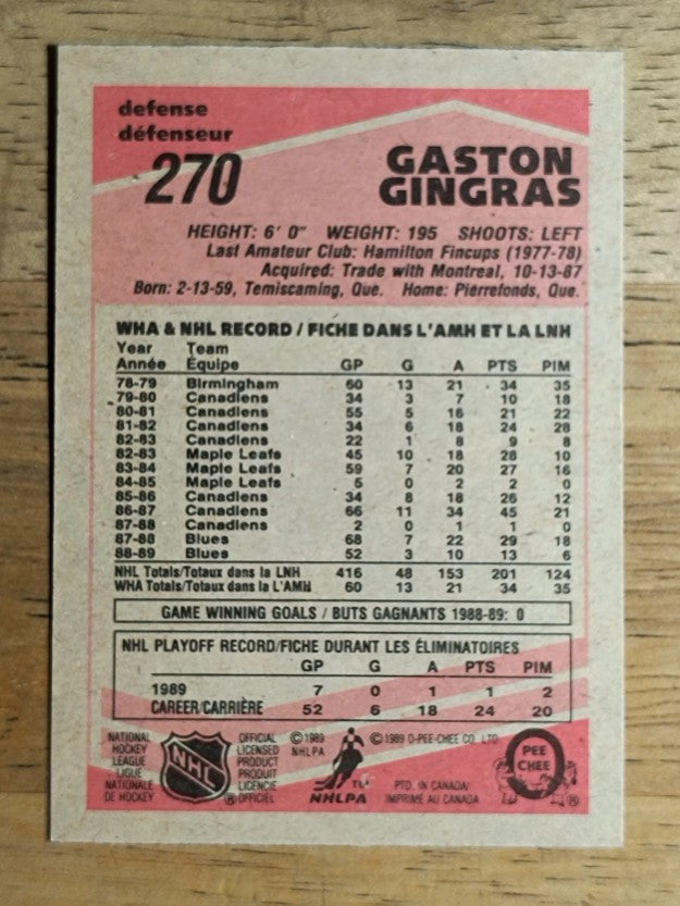 1989-90 O-Pee-Chee #270 Gaston Gingras