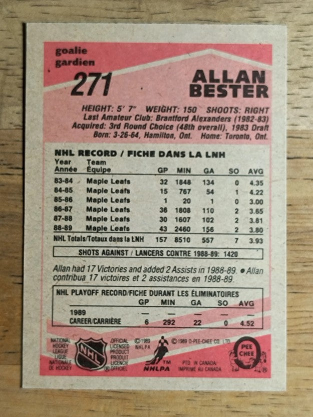 1989-90 O-Pee-Chee #271 Allan Bester