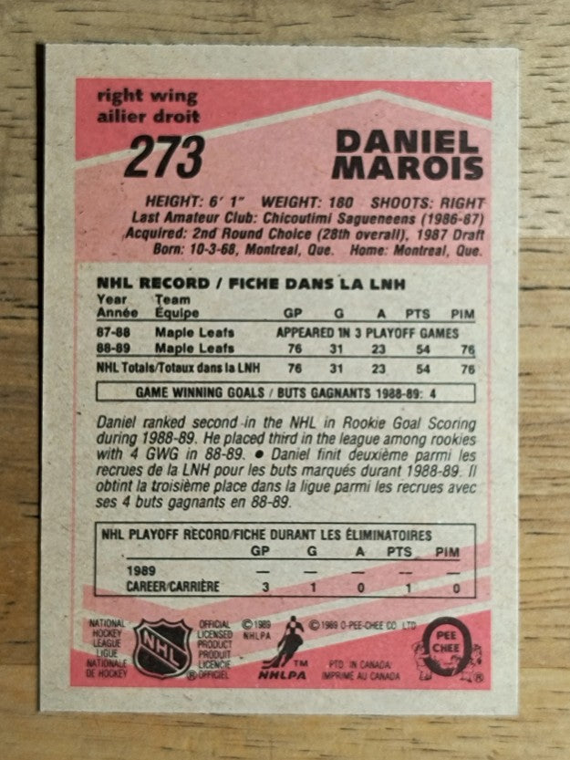 1989-90 O-Pee-Chee #273 Daniel Marois RC