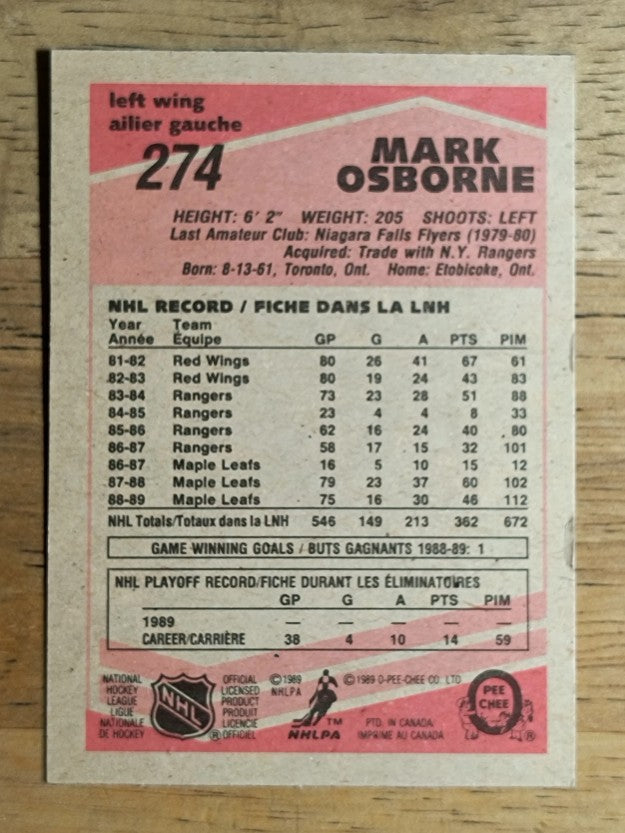 1989-90 O-Pee-Chee #274 Mark Osborne